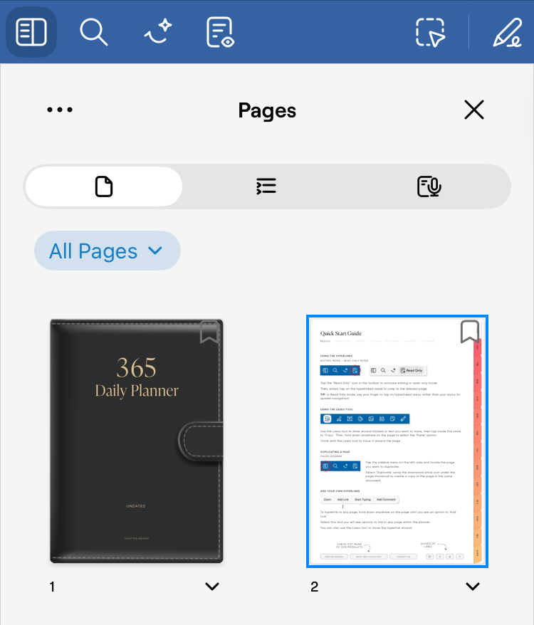 Page thumbnails in the Sidebar.